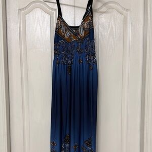 Blue and brown paisley maxi dress